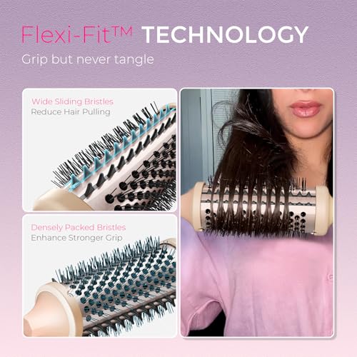 Image of TYMO Thermal Brush Curling Brush - STYLUX 1.7 Inch Blowout Volumizer with Flexi-Fit for Hair Straightening, Heated Round Styler Tool, Hair Straightener and Curler 2 in 1, Dual Voltage, Pink