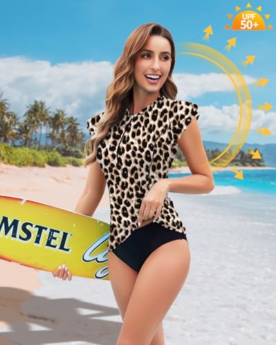 Soneven Women's Swim Shirt UPF 50+ Ruffle Sleeve Rash Guard UV Sun Protection Swimsuit Top Bathing Suit No Bottom3