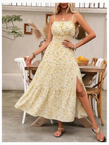 Image of BEAUDRM Women's Summer Maxi Dresses Boho Summer Wedding Guest Dress Beach Vacation Outfits Cruise Flowy Milkmaid Sundresses