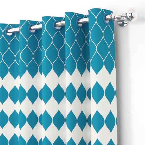 Image of Door Curtains 7 feet Long Set of 2 | Abstract Design | Polyester, Light Filtering Curtains and Drapes | Curtains for Living Room | (118 x 215 cm, Blue & White) | Perfect for Home Decor