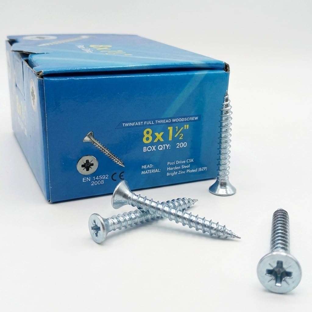 200pc M4 x 40mm Wood Screws (8 x 1 1/2") Twin Thread Pozi CSK Chipboard Timber MDF