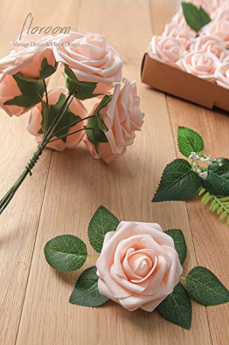 Floroom Artificial Flowers 25Pcs Real Looking Blush Foam Fake Roses With Stems For Diy Wedding Bouquets Bridal Shower Centerpieces Party Decorations #TOP6