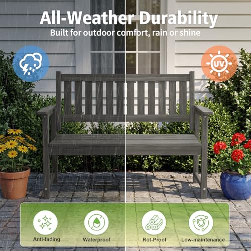 Image of All Weather Poly Lumber Outdoor Garden Bench, 2-Person, Light Gray