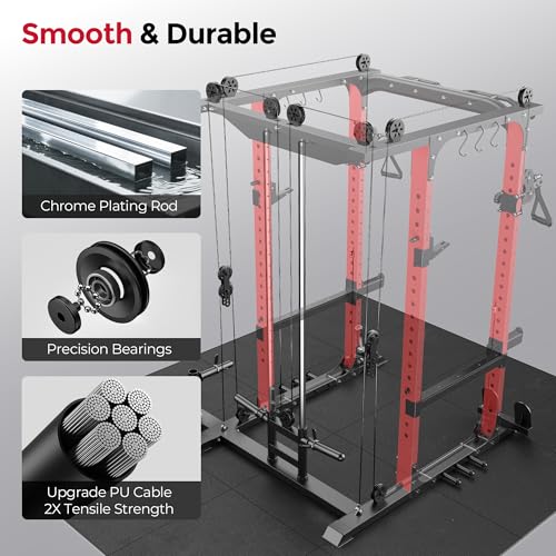 Image of SPORTSROYALS Power Rack, Multi-Functional Power Cage, Squat Rack with Pulley System & LAT Pull Down, Workout Cage with J Hooks for Home Gym