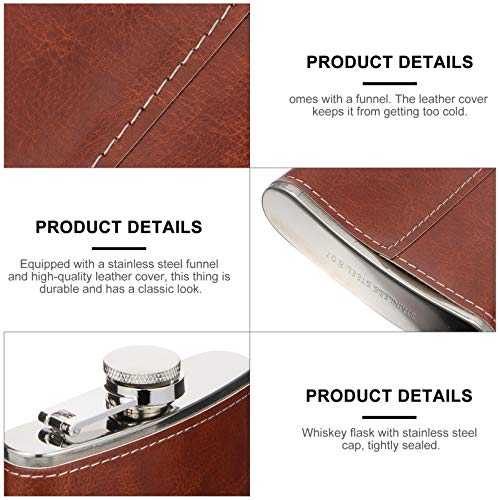 UPKOCH Roestvrijstalen heupfles trechter set fles PU leer wrap voor whisky wodka alcohol zak container rood - Afbeelding 7