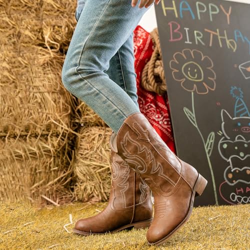 Motasha Girls Cowgirl Boots Unisex-Child Mid Calf Glitter Toddler Cowboy Boot Little Big Kids Western Riding Shoes - Image 5