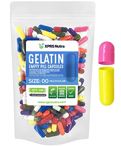 Image of XPRS Nutra Size 00 Empty Capsules - 100 Count Empty Gelatin Capsules - Pills DIY Capsule Filling - Fillable Pill Gel Caps for Do-It-Yourself Supplements (Multi Color)