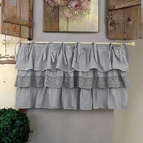AT17 Cortina Corta con Volantes/Ganchillo - 130x60 - Gris/Ganchillo Gris Cover