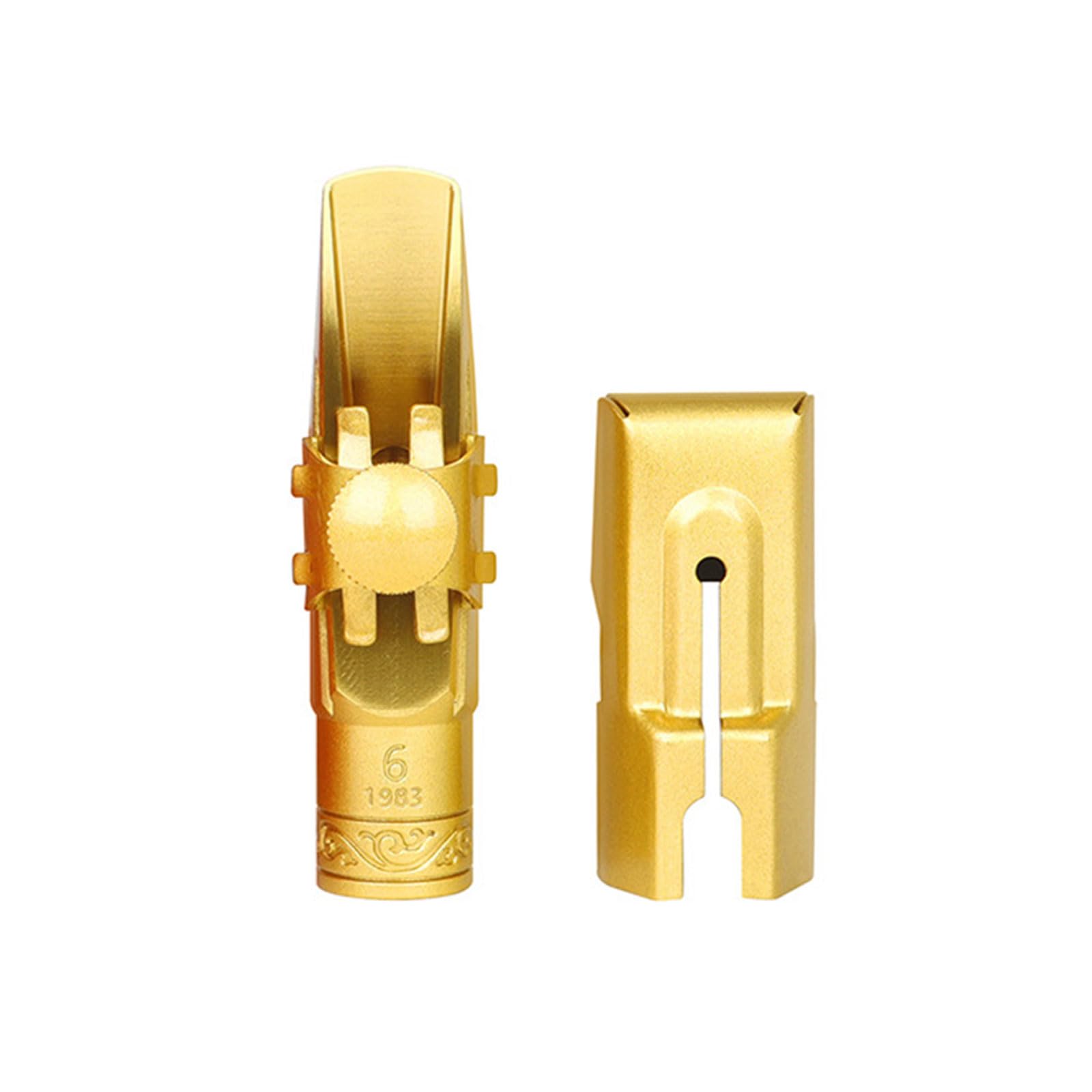 Maxtonser 1 Set Saxophone Mouthpiece with Caps Professional Sax Metal Mouthpiece for Saxophone Golden Soprano Saxophone Mouthpiece