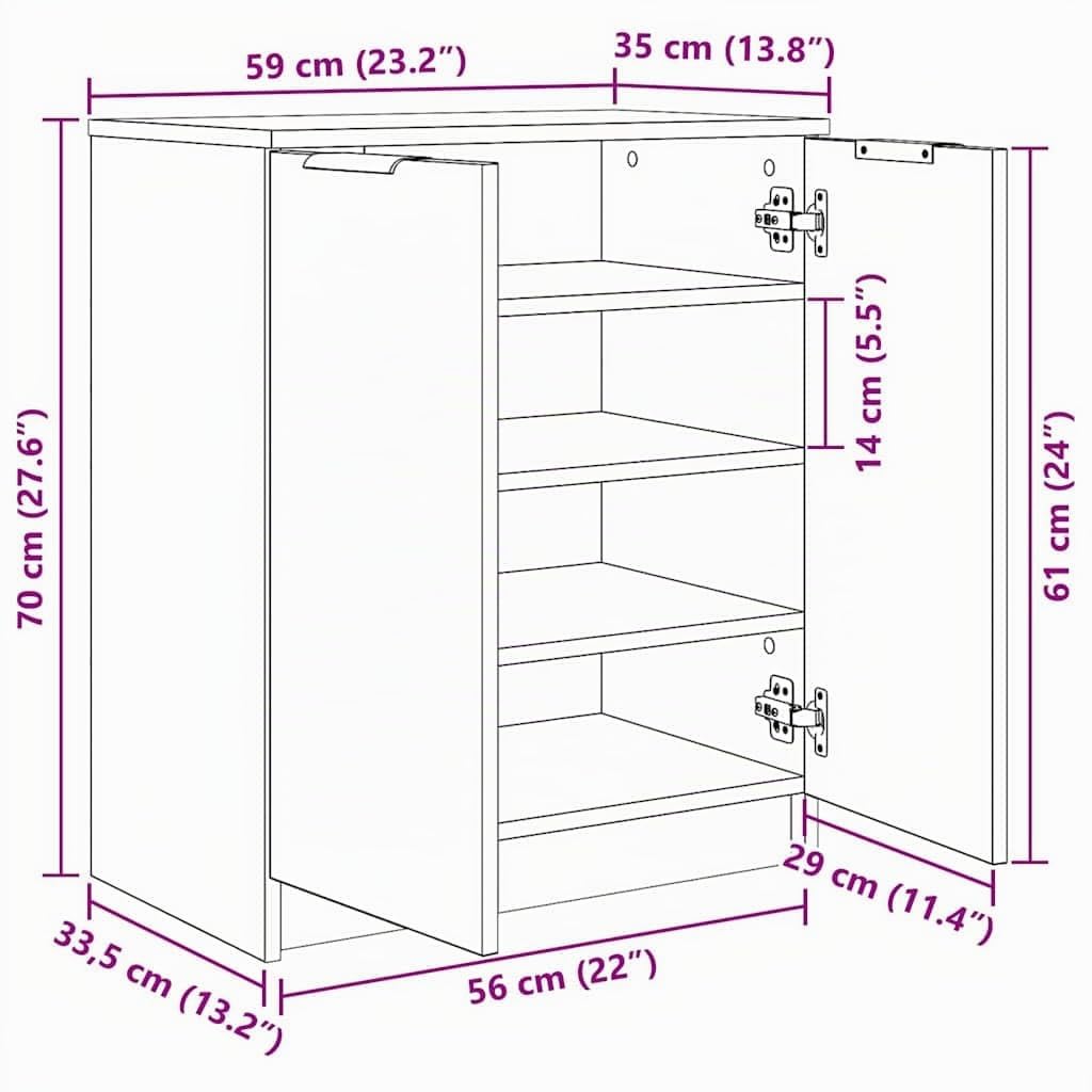 vidaXL Mobile per scarpe con lo scaffale Rovere Nero 59 x 35 x 70 cm