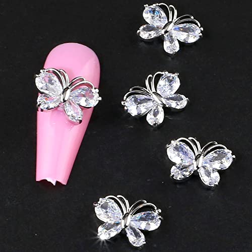 Dornail 5Pcs Shiny Zircon Butterfly Nail Charms 3D Alloy Butterfly Nail Rhinestones Nail Art Charms Nail Jewelry Butterfly Charms For Nails Diy Nail Jewels Nail Art Decorations Nail Supplies (Silver) #TOP2