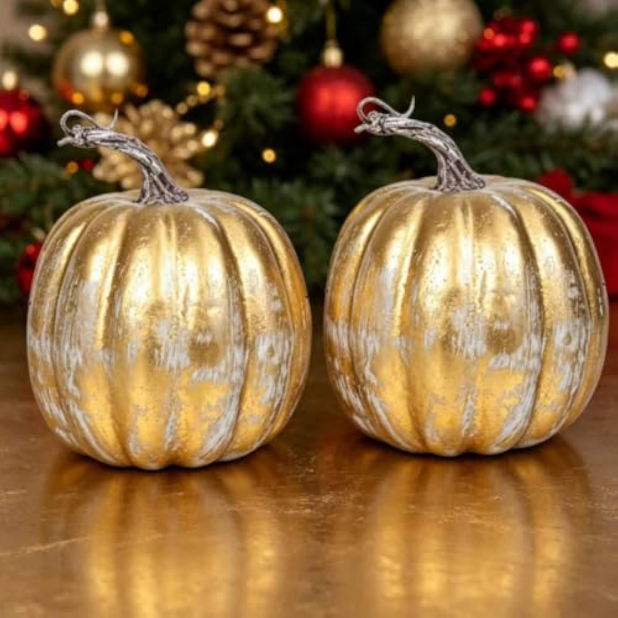 4 Pieces Shimmering Gold Artificial Pumpkin Models