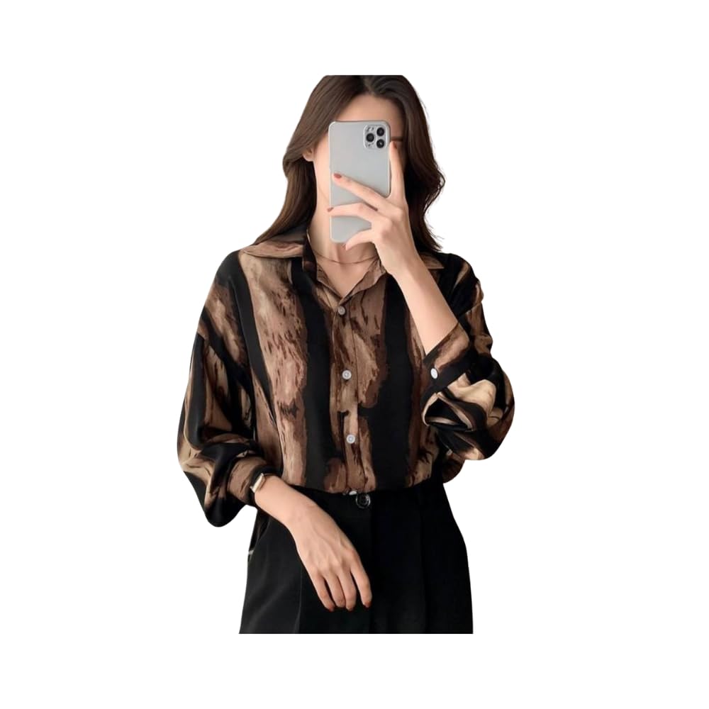 mars fashions Women's Brown & Black Abstract Printed Satin Shirt, Stylish Full Sleeve Office Wear Top-picture-29