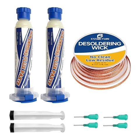 No Clean Soldering Flux Paste & Solder Wick, Solder Flux for Electronics Soldering 10cc/Bottle (2PACK), 10Ft Desoldering Wick Braid Remover Solder Cover