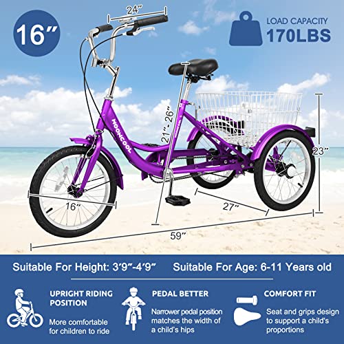 Barbella 16 Inch Trike Kids Tricycle Kids Trike Cruiser Bike, Single Speed Bike Three Wheel Bikes, Three-Wheeled Bicycles With Adjustable Height And Rear Basket #TOP2