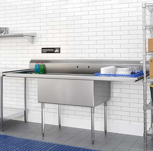Image of KoolMore 84 in. 18-Gauge 2-Compartment Commercial Sink with Backsplash and 24 in. Dual Drainboards, Bowl dimensions 18 inchx24 inchx14 inch in Stainless-Steel (KM-SB182414-24B3)