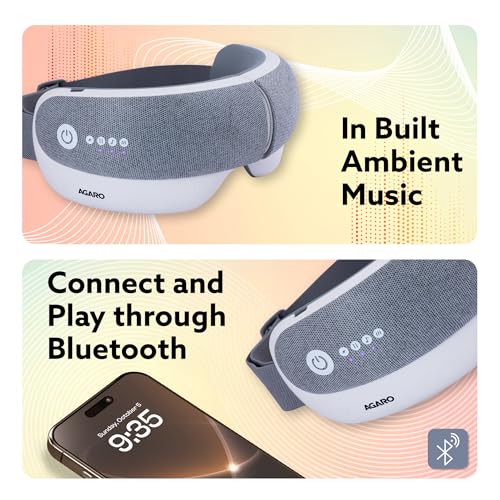 Image of AGARO Elite Eye Massager with Air Compression, Rechargeable, Heat & Vibration | Bluetooth Music | Foldable Design | 5 Relaxation Modes | Adjustable Headband | Ideal for Screen Fatigue & Daily Eye Relaxation