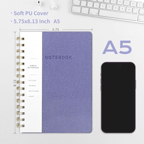 Image of Spiral Notebook-6.10 inch x 8.19 inch College Ruled Journal with Inner Pockets and 160 Pages,PU Leather Cover Business Journal, Twin-Wire Binding Notebook Perfect for Office & Home School Supplies