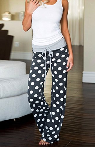 Amiery Womens Comfy Stretch Polka Dot Casual Pajamas Pants Bottom Palazzo Lounge Pants Blue Grey L #TOP3