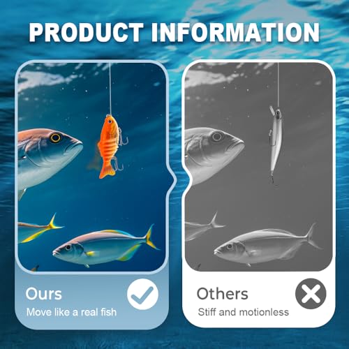 hoehew Robotic Fishing Lure, 3D Swimming Bait for Freshwater & Saltwater, Fishing Gear Attracts Fishing Lures Walleye Trout Bass for Beginners, Amateurs and Professionals (5PCA)