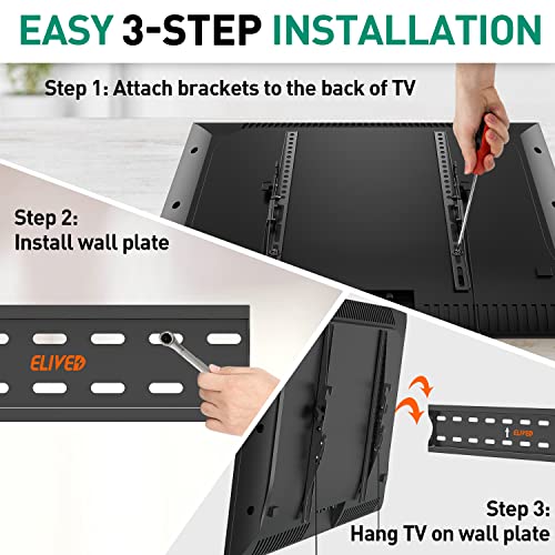 Elived Ul Listed Tilting Tv Wall Mount Bracket, Universal Tv Mount Low Profile For 26-55 Inch Flat Screen Tvs, Easy To Install With Tilting Knob, Fits 12"/16" Studs, Max Vesa 400X400Mm, 99 Lbs. #TOP5