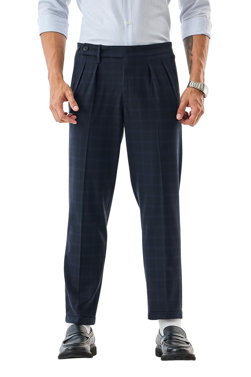 snitch Men Formal Trousers | Slim Fit Pleated Front Checkered Design | Polyester Blend with Medium Stretch & Wrinkle-Resistant Fabric for Office & Formal Wear-picture-45