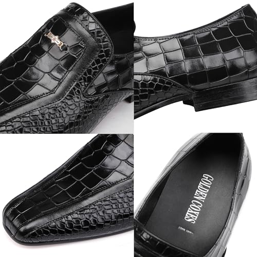 Black Formal Leather Dress Loafer for Mens, Premium Alligator Printed Dress Shoes with Buckle Business Wedding Penny Loafer Shoes2
