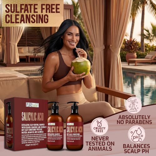 Image of Salicylic Acid Shampoo and Conditioner Set - Sulfate Free, Exfoliating Blend for Scalp - Professional Anti Itch, Deep Cleansing Formula - Build Up Removal for Women and Men - 16 Fl Oz (Set of 2)