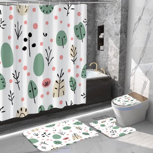 Svnthqp 4 Piece Mid Century Abstract Boho Shower Curtain Set