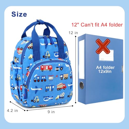 Image of Bluboon Toddler Backpack for Girls Boys 2-4 Cute 12 inch Preschool Kindergarten Backpacks Kids Daycare Bags School Travel (Engineering vehicle - sky blue, Age 2-4 (12 inch H not Fit A4 Folder))