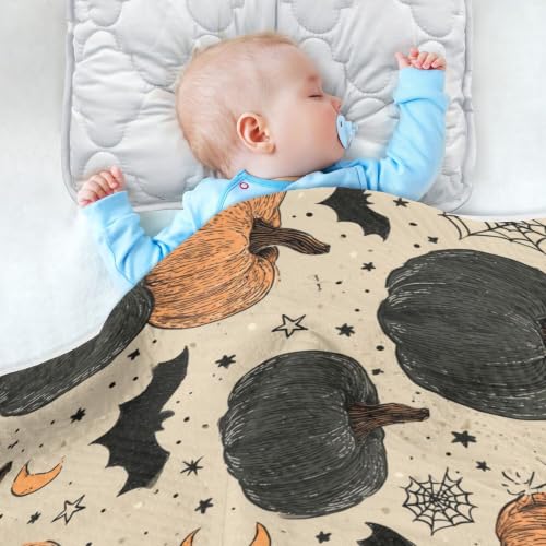 Image of Halloween Vintage Pumpkins Baby Blankets | Soft Warm Crib Stroller Blanket for Toddler Newborn Girls Boys 30x40in