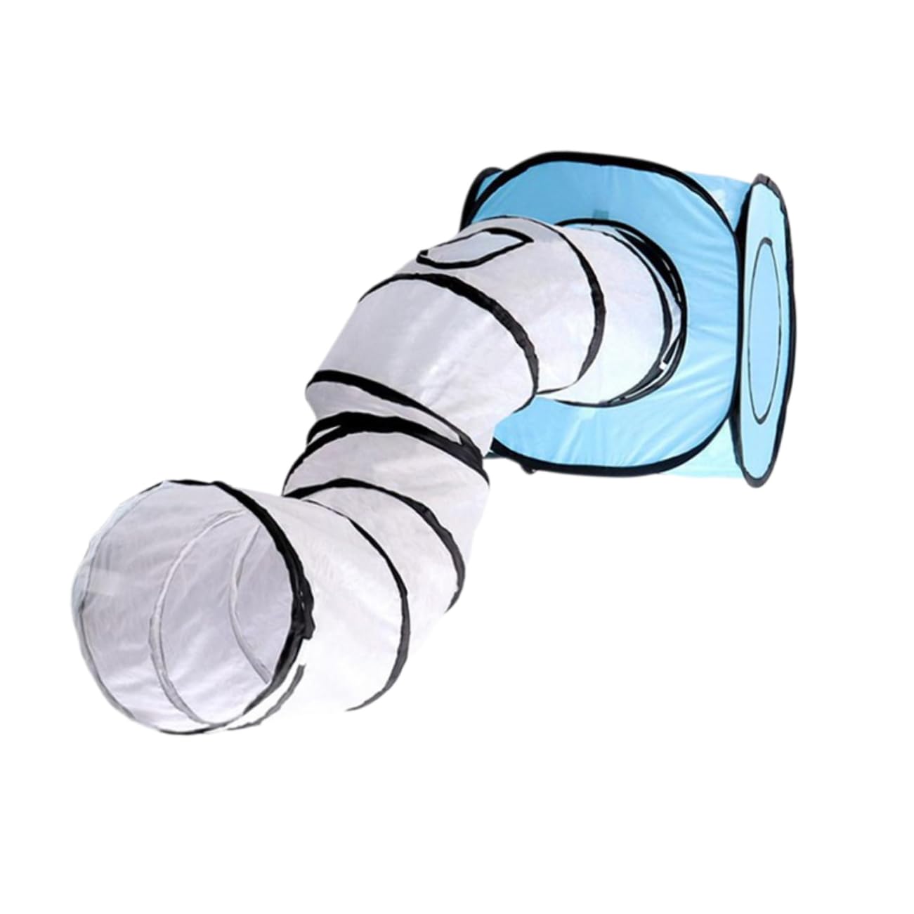 Beavorty Faltbarer Katzentunnel Interaktives Katzenspielzeug in Blau aus Polyester mit S-typ Form im Modischen Streifendesign für Spiel und Spaß