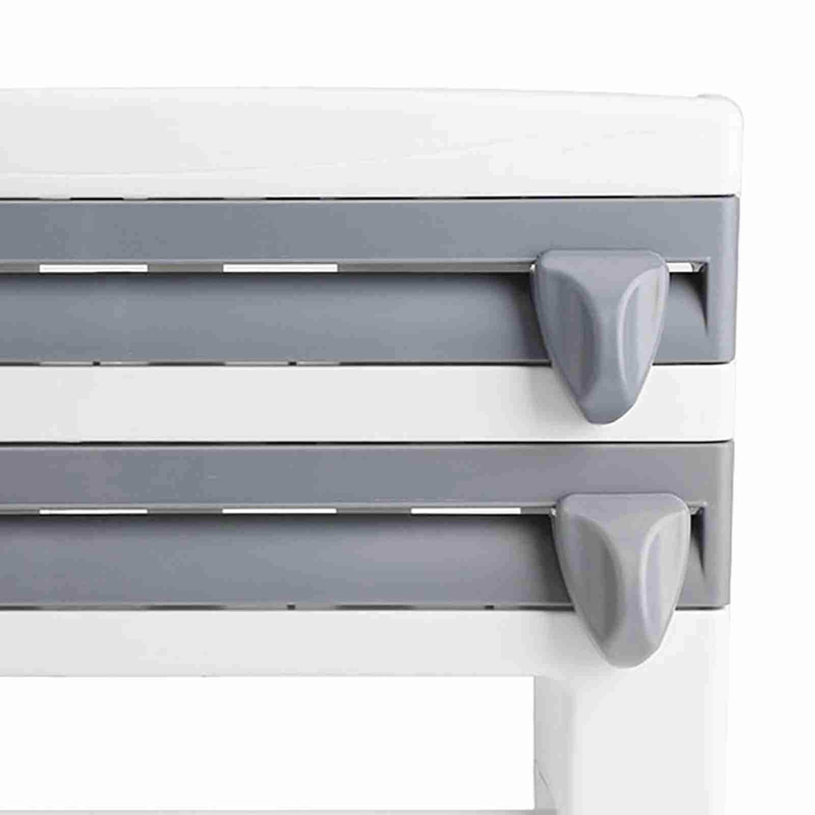 Desbobinador de Film Transparente para Alimentos, Soporte de Pared para Toallas de Papel y Film, Estante de Cocina Multifuncional para Almacenamiento, Diseño Moderno en Gris y Blanco