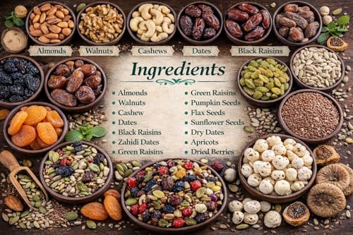 Image of Healthy Mixed Nuts 1kg | 14+ Dried Fruit Mixed | Trail Mix Include Walnut Raisins Almonds Cashew Pumpkin SunFlower Flax DriedBerry Dates Khajur Amla & Many More| Nutritious Dry FruitsMix | Fresh & Crunchy| Healthy Snack for Daily Use| Pack Of 2 X 500 Grams | Reuseable Pouch Pack