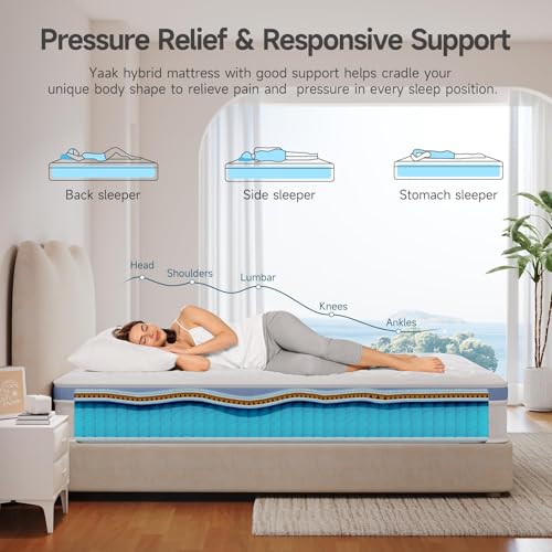 Image of Yaak Twin Mattress 12 Inch, Hybrid Mattress in a Box Twin Size, Individual Pocket Spring Single Bed with Breathable Memory Foam, Pressure Relief, Medium Firm for Teenagers and Kids