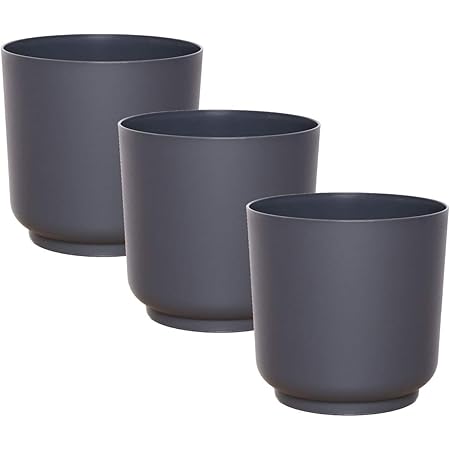 idea-station Kunststoff-Blumentöpfe 3 Stück, 13 cm, anthrazit, Blumentopf, Blumenvase, Übertopf, Pflanzkübel, Pflanztöpfe, Pflanzentopf, Kräutertopf