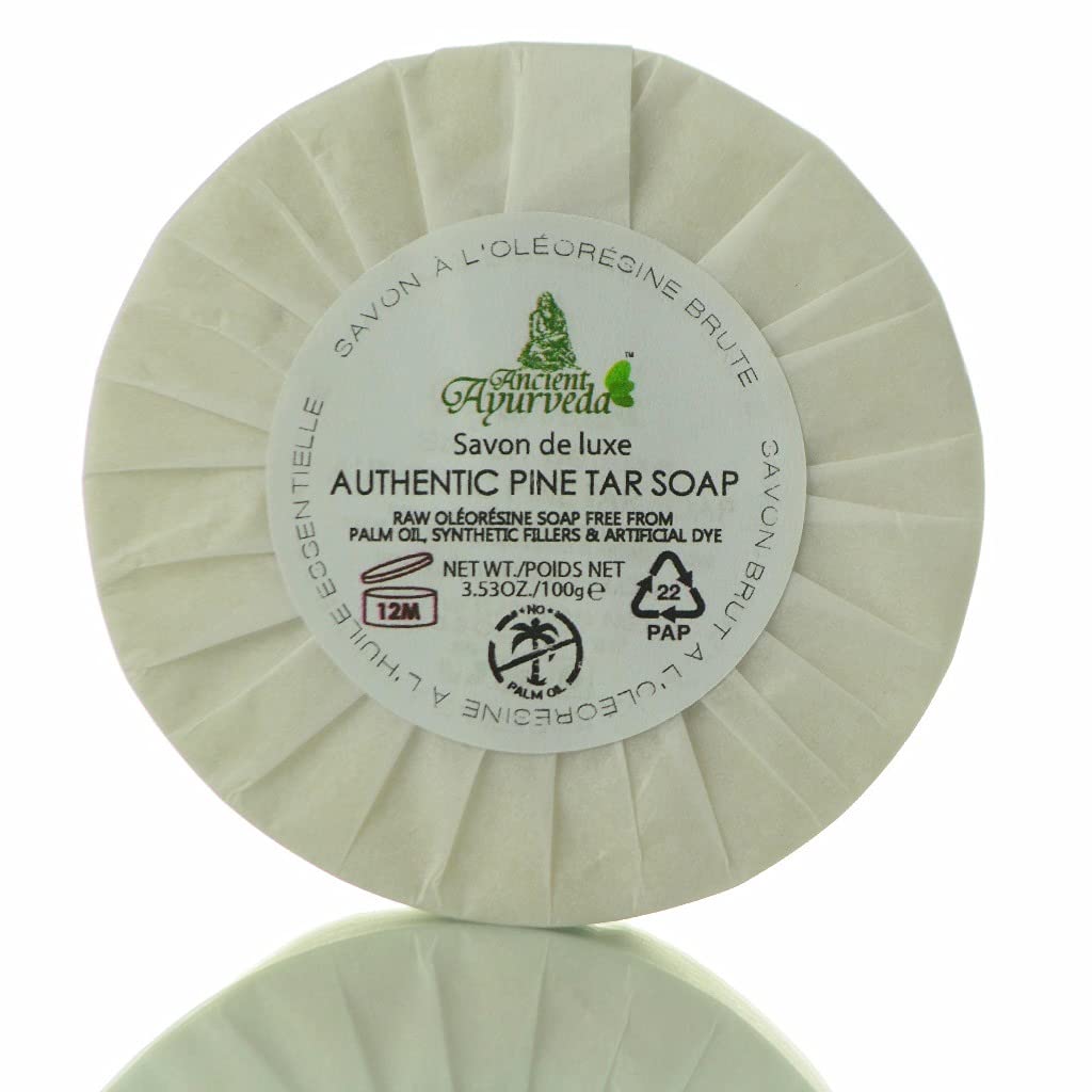 Ancient Ayurveda Natural Pine Tar Soap With Natural Woody Scent Shea Butter & Herbal Exfoliators – Vegan Black PineTar Bar Handmade made from Olive, Coconut & Moisturizing Organic Essential Oils