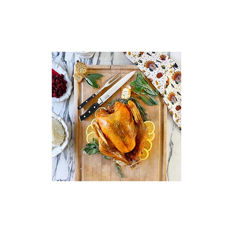 ODERFUN-Carving-Knife-Classic-2-Piece-Carving-Set-8-Inch-German-Stainless-Steel-Slicing-Knife-and-Fork-Set-with-Ergonomic-Full-Tang-Handle-Kitchen-Knives-for-Turkey-Ham-BBQ-Meat-Brisket Carving Knife, Classic 2-Piece 8 Inch German Stainless Steel Slicing Knife and Fork Set with Ergonomic & Full Tang Handle, Kitchen Knives for Turkey, Ham, BBQ, Meat, Brisket