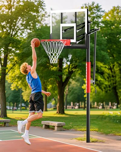 GX9 In-Ground Basketball Hoops 7-10ft Adjustable with Crank, Outdoor Inground Basketball Goal System with 45 Inch Shatterproof Backboard