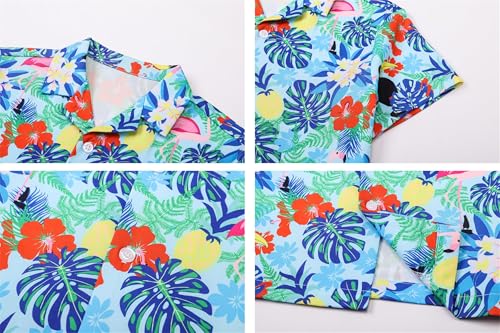 Image of SANGTREE Girls & Women's Hawaiian Shirts Button Down Short Sleeve Floral Tropical Shirt Beach Vacation Blouse Tops