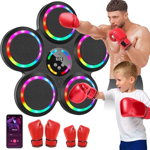 Music Boxing Machine, Elektronische Boxmaschine mit Musik, 2 Paar Boxhandschuhen, Farblichter,...
