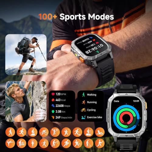 Image of Smart Watches for Men, 1400mAh Military Smart Watch with LED Flashlight, 2.01 inch Fitness Tracker, Bluetooth Call, 100+ Sports, Heart Rate SpO2 Sleep, IP68, Smart Watch for Android Phones & iPhone