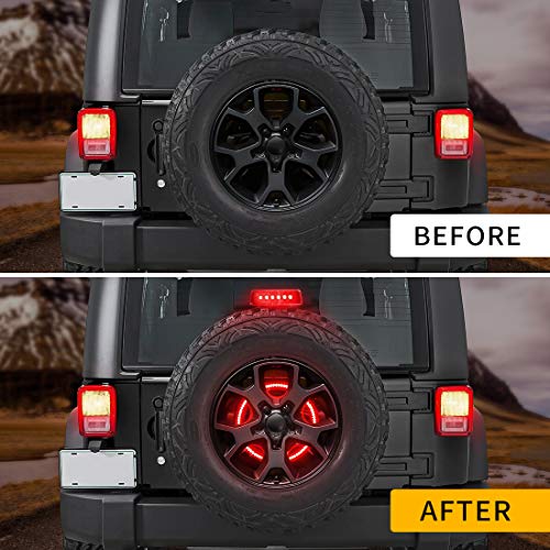 LED 3rd Third Brake Light+Spare Tire Brake Light Wheel Light Compatible with Wrangler JK Brake Tail Light Lamp Rear High Mount Stop Light - Thumbnail 3