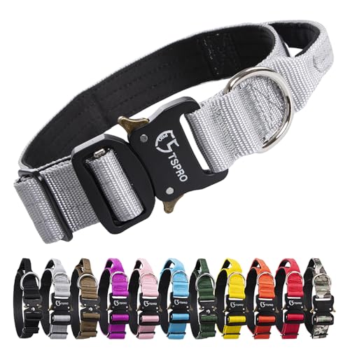 TSPRO Tactical Premium Dog Collar with Handle & Heavy Duty Quick Release Metal Buckle