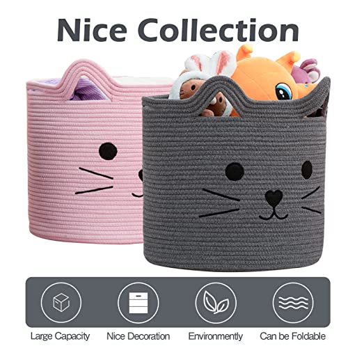 Vk Living Cat Toy Baskets Cotton Rope Animal Baskets Pink Laundry Baskets For Toys, Clothes,Gifts,Towels, Blankets,Pet Bed Pink Laundry Hamper For Organizing Kawaii Laundry Basket 15''X14'' #TOP7