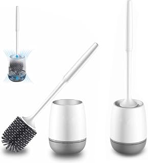Toilet Bowl Brush with Self-Volatile Holder, Soft Silicone Bathroom Toilet Bowl Cleaner Brush Set, Non-Slip Handle and No Scratch Soft Toilet Cleaner Brush, 2 Pack (Grey)