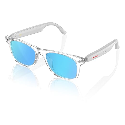 Smart Sunglasses for Men & Women - Bluetooth Sunglasses with Speakers, Touch Control, Outdoor UV Protection and Voice Control, Hands-Free Calls (Mirror Blue Lens)