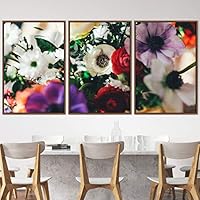 3 Piece Framed Canvas Wall Art Colorful Bouquet Canvas Prints Home Artwork Decoration for Living Room,Bedroom - 16