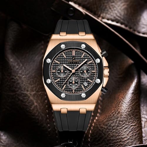 Image of Daniel Hechter Paris Tuileries Collection Multifunctional Watch for Men with Textured Octagone Dial and Silicon Strap-DHM1005