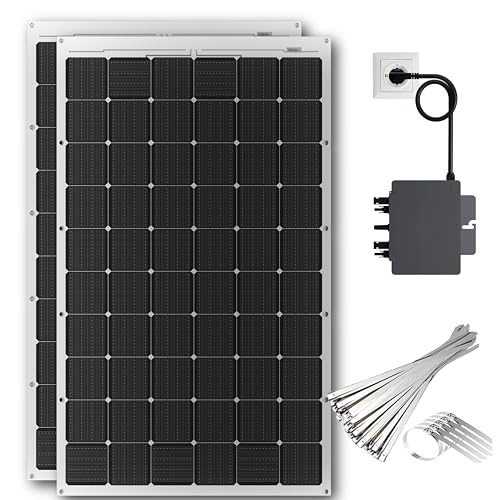 Kit 2 Pannelli Solari Flessibili 315 W Microinverter 800 W e Cavo – Moduli Monocristallini IP67 Ultra Sottili 167×99,6×0,15 cm – Pannello Fotovoltaico Plug and Play da Balcone - Facili da Installare
